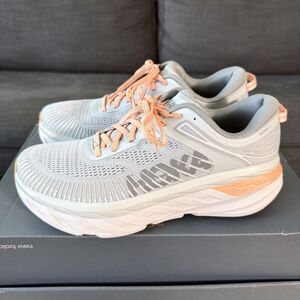 Hoka One One Bondi 7 Harbor Mist Gray Orange Running Shoes Women's Size 9.5